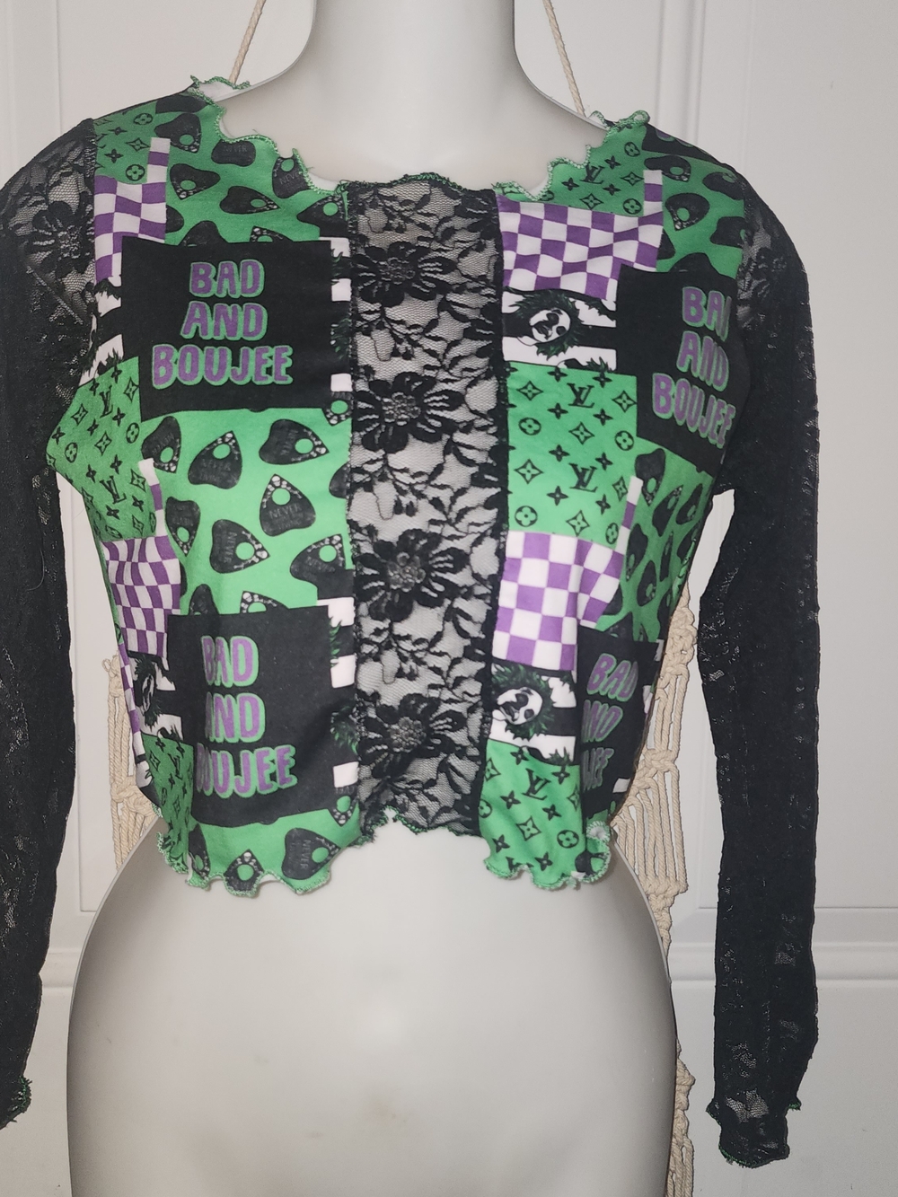 Boujee Handmade Lace Halloween Spooky Beetlejuice Crop Top Size Small Goth